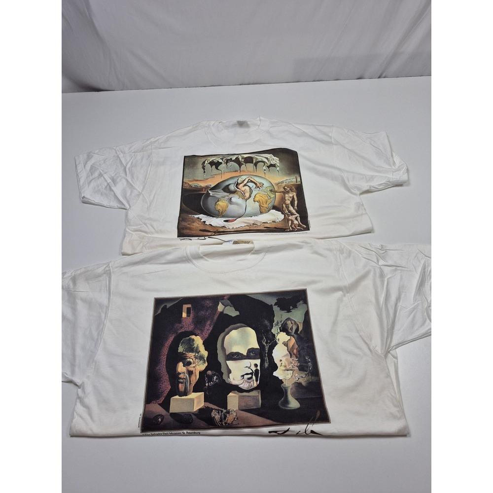 Vintage Salvador Dali Shirt Mens XL White Museum Graphic Tee Lot Of 2 USA